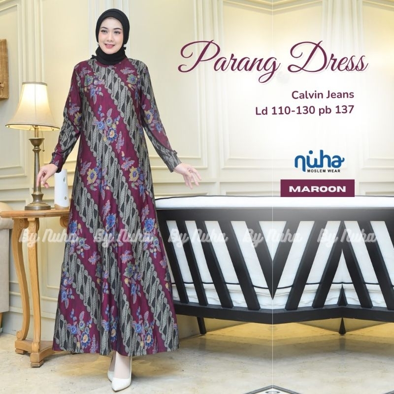 PARANG DRESS 2 GAMIS CALVIN JEANS JUMBO MOTIF BATIK MELAR JATUH ALL SIZE L XXXL BY NUHA
