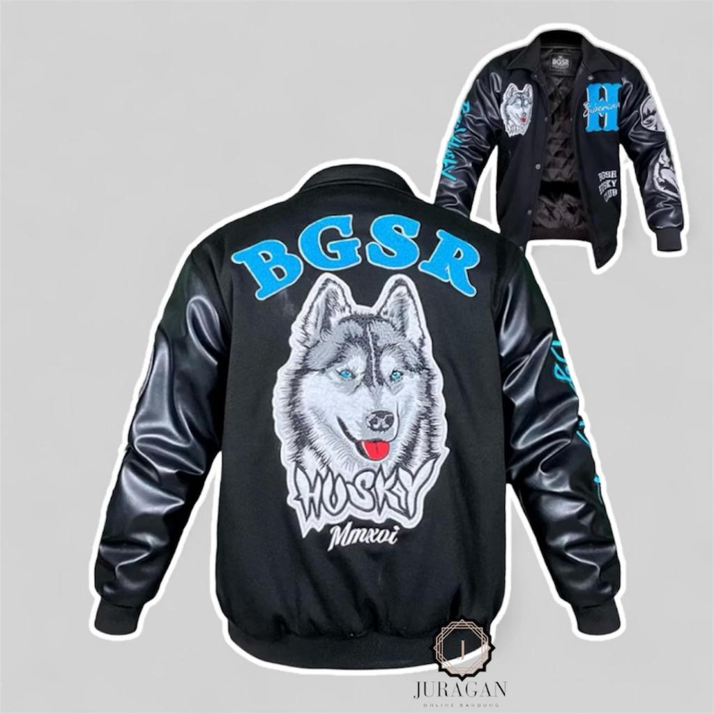 JAKET VARSITY BASEBALL PRIA FULL BLACK HUSKY AND FULL BORDIR BLACK - JAKET VARSITY HUSKY BGSR-MMXVI