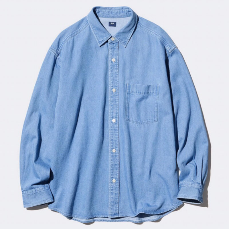 UNIQLO Men Denim Overshirt Jaket Kemeja Luaran Pria Lengan Panjang