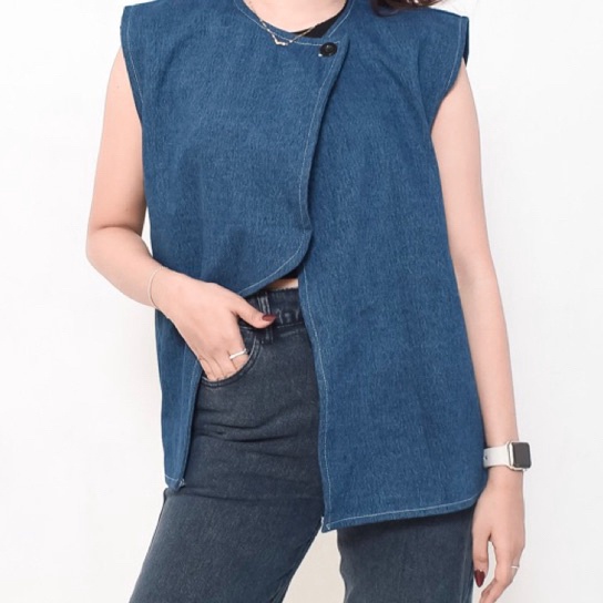 Terbaru ZORA VEST  Vest outer Rompi Wanita Vest Denim wanita  Rompi Kancing samping Wanita