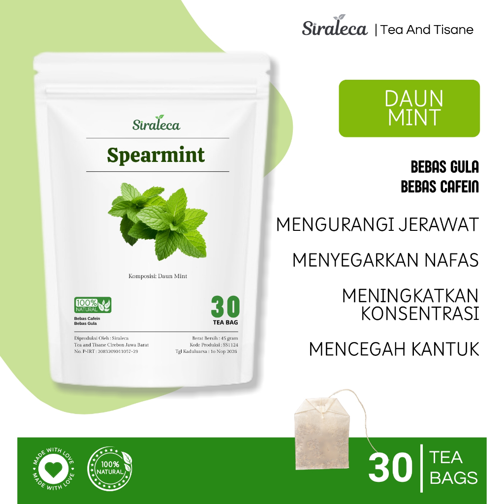 

Teh Daun Mint 100% Organik | spearmint Tea | 30 Tea Bag | SIRALECA Tea and Tisane