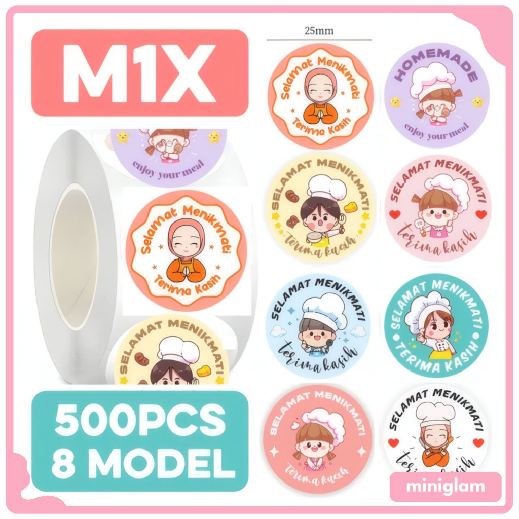 

MGLAM - Sticker Roll 500 PCS MIX Selamat Menikmati Makanan Kue Thank You Terima Kasih Unik【ST001】