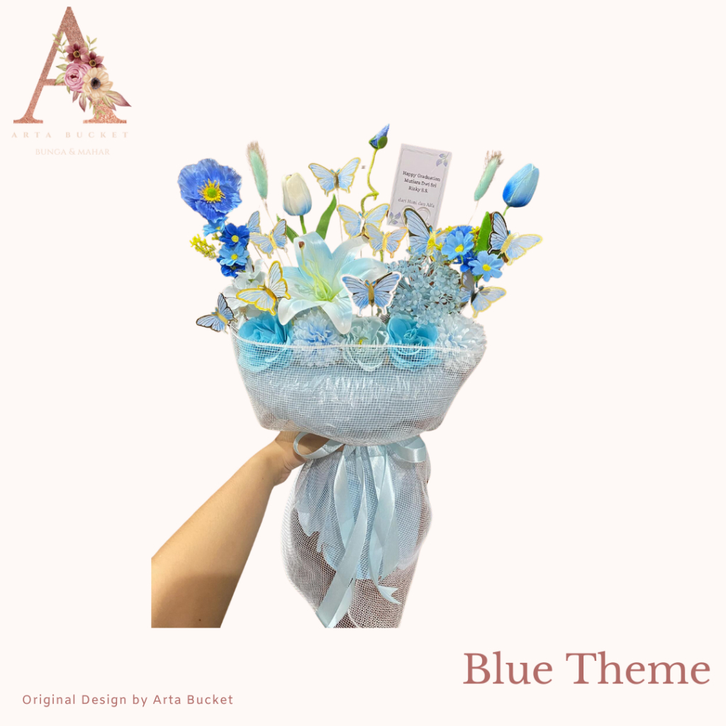 [HARGA PER CM] Bucket Bouquet Buket Kado Hadiah Gift Give Bunga Mawar Biru Tema Biru Untuk Pacar Wis