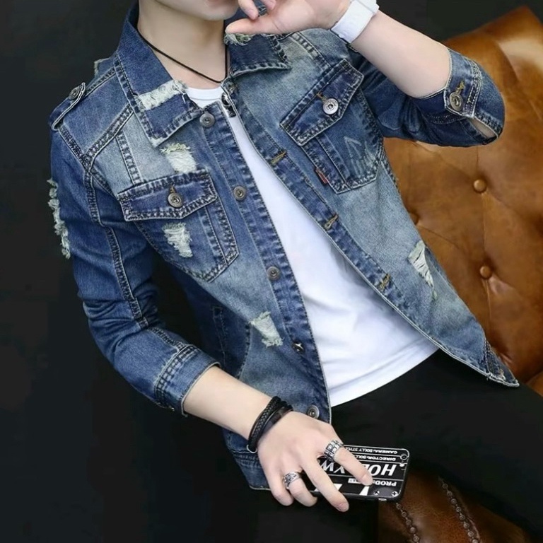 KODE C86P Best Seller Jaket Sobek Denim Pria Terbaru Jaket Korea style Sobek