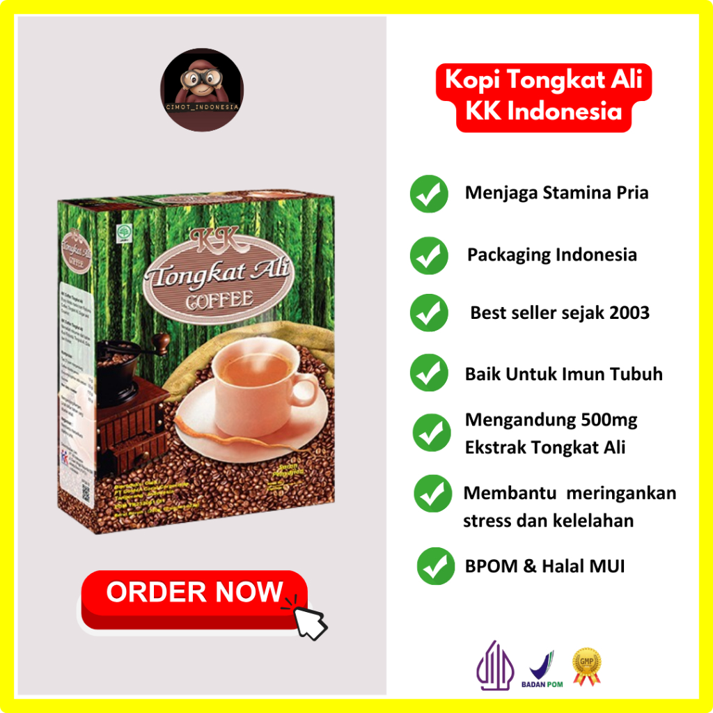 

KK Kopi Tongkat Ali Ginseng Jinten Hitam Bubuk KK Coffee Tambah Gairah Stamina pria Isi 10 sachet