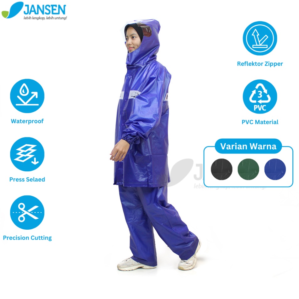 Terbaru  Jansen JS929 Jas Hujan Impor PVC Karet Jumbo  Setelan Jaket Celana Import Pria Wanita Dewas