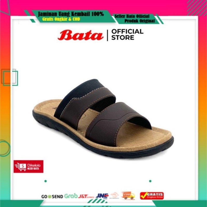 Bata Sandal Pria Slip On  Salvandor Brown -8714284