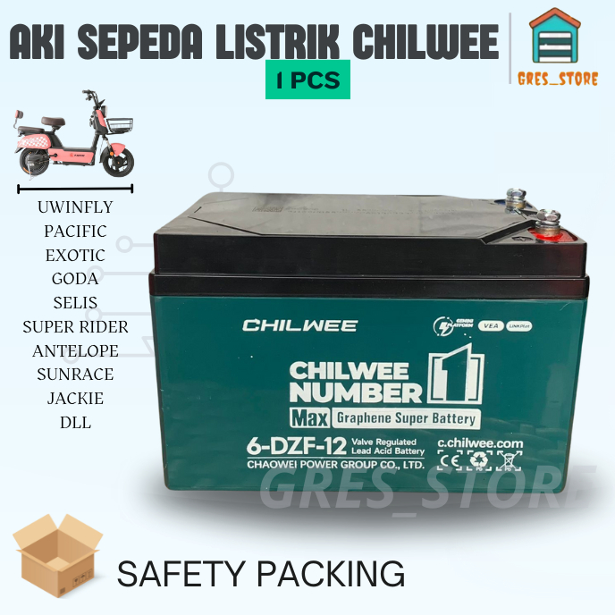 AKI SEPEDA LISTRIK aki motor listrik CHILWEE 6 DZF-12 ORIGINAL12V 12AH SELIS VOLTA super rider TIGER
