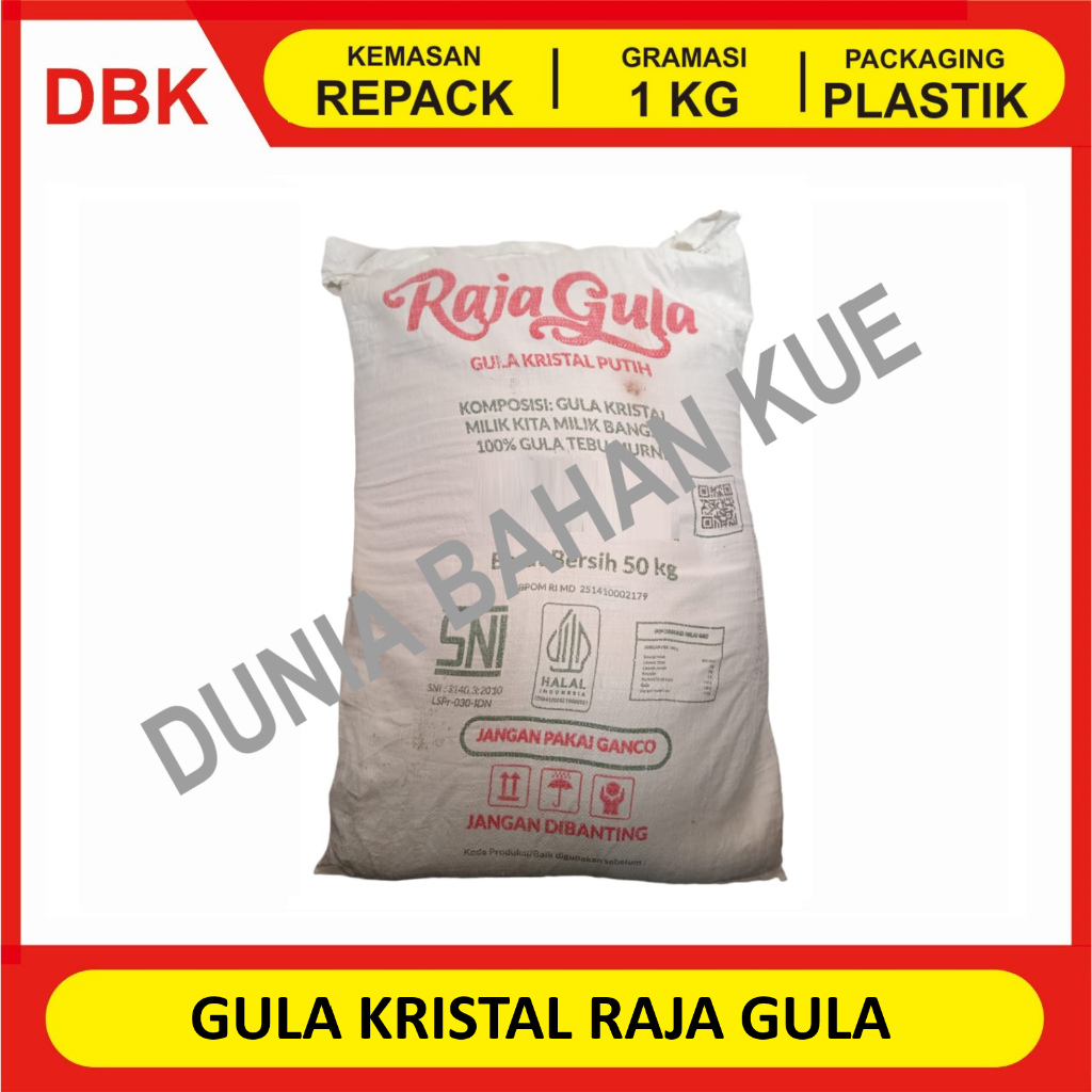 

GULA KRISTAL RAJA GULA - REPACK 1 KG / GULA PASIR RAJA GULA