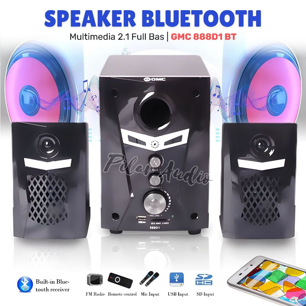 Speaker Aktif Bluetooth GMC 888D1 Bluetooth/USB/MMC SD/AUX | Speaker Komputer Pc Multimedia Full Bas