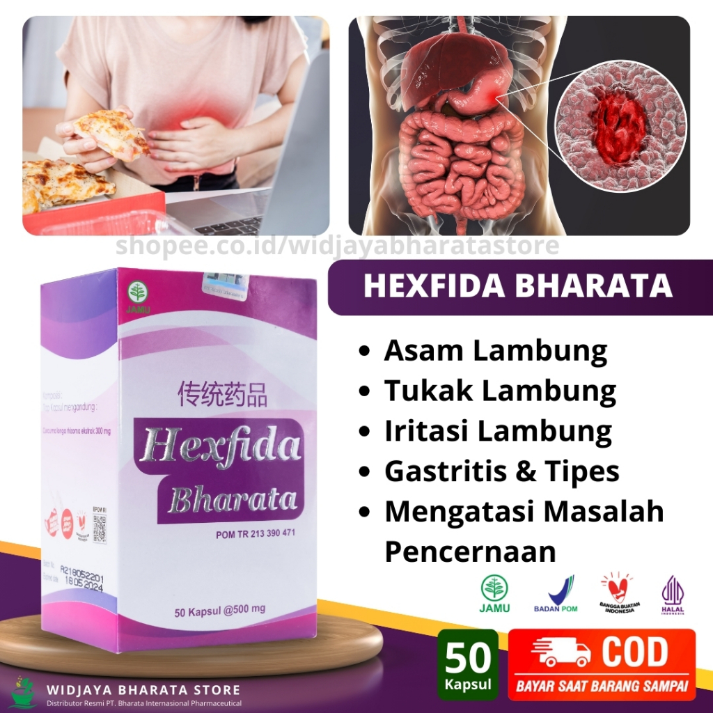 Hexfida Bharata Obat Herbal Asam Lambung Radang Lambung Tukak Lambung Tipes 100% Asli