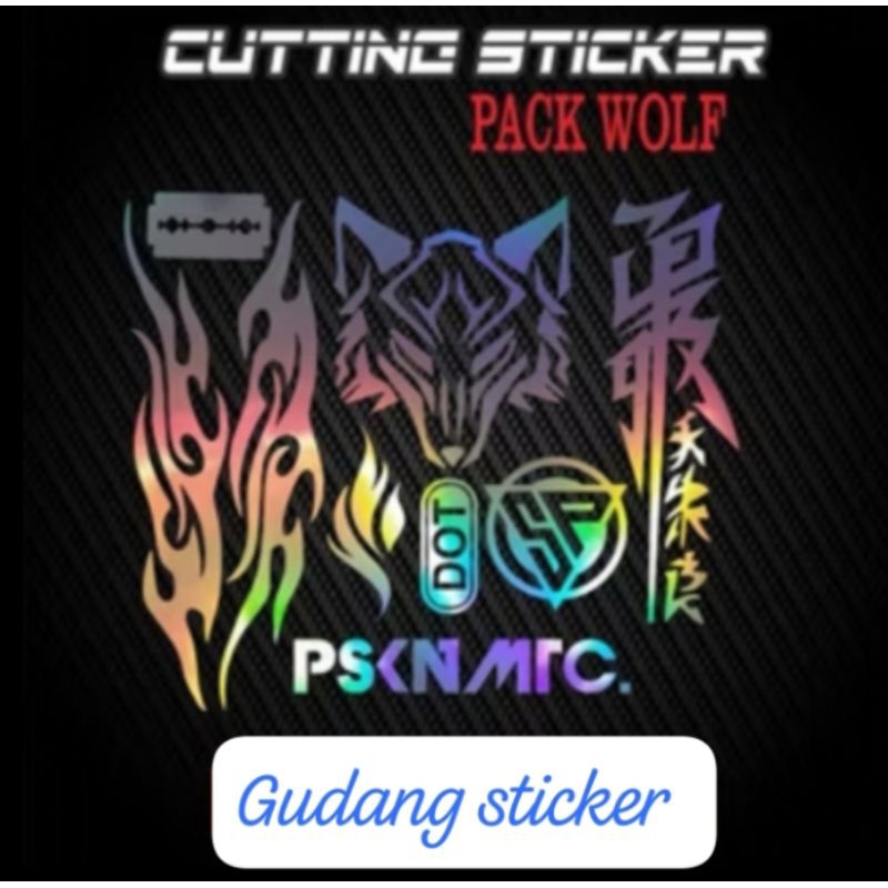 Sticker cutting set pack wolf api  logo sp dot kanji katakana pskn matic Stiker cuting helm motor ke