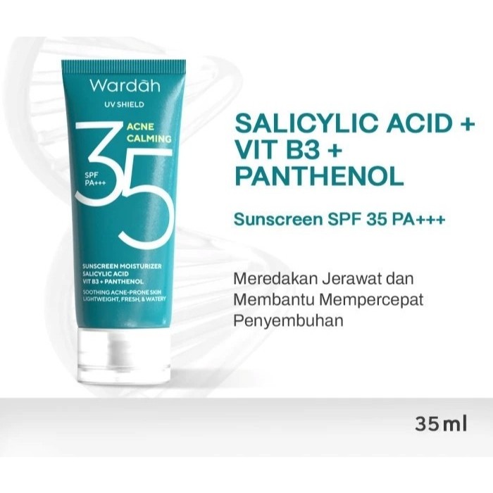Wardah UV Shield Acne Calming Sunscreen Moisturizer SPF 35 PA+++ untuk komedo, jerawat dan bekas jer