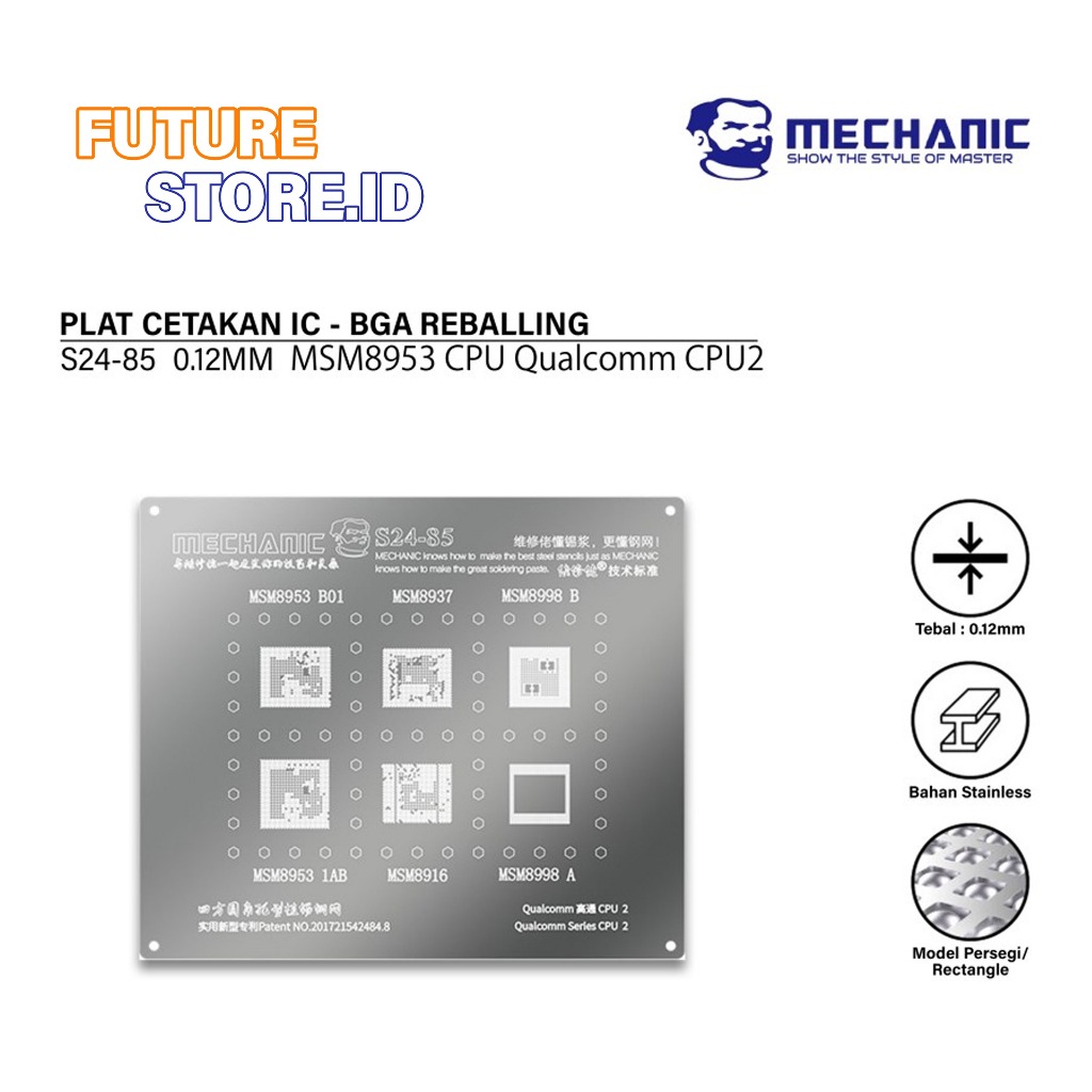 CETAKAN MECHANIC S24-85 IC 0.12MM (QU:2) Qualcomm CPU 2：MSM8953 B01/MSM8937/MSM8998 B/MSM8953 1AB/MS