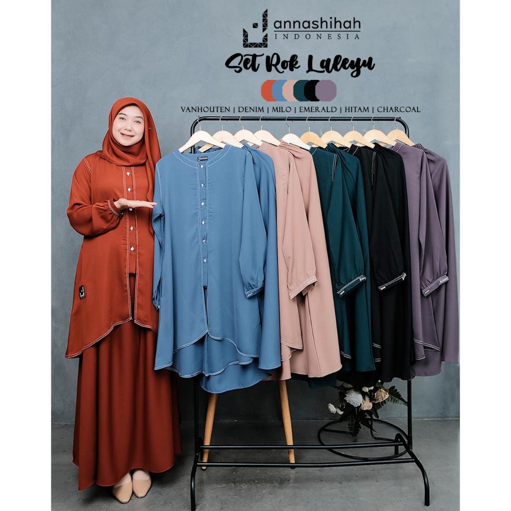 ANNASIHAH LALEYU SET ROK HIJAB YORIS MORENA SETELAN LEBARAN SYARI MODEL TERBARU