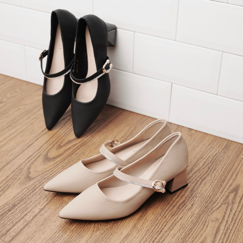 Peter Keiza Sepatu Pantofel Kerja Heels 4 cm Dengan Tali Tengah JS 02-01