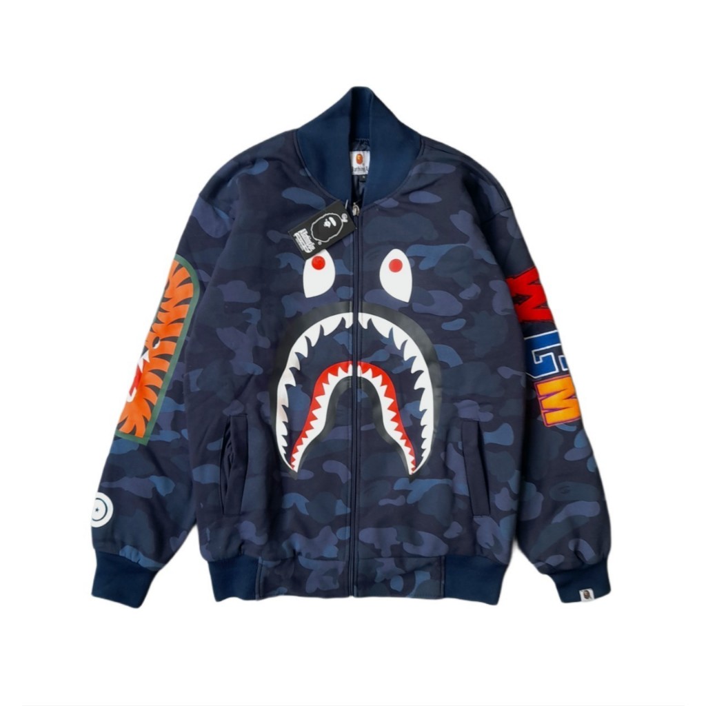 VARSITY JAKET BOMBER BAPE A BATHING APE SHARK WGM CAMO NAVY