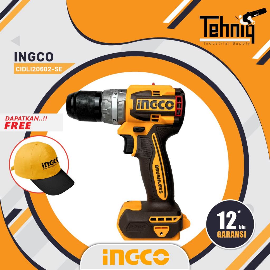 Ingco CIDLI20602-GK Mesin Bor Tembok Beton 20V / Brushless Impact Drill 13mm Ingco CIDLI20602