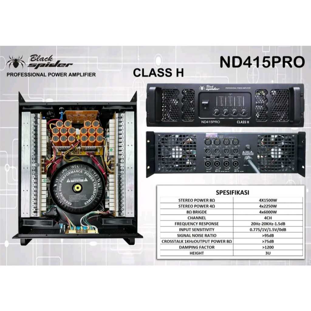 Power Amplifier Black Spider ND415PRO Original 4 Chanel 4x1500 Watt Class H ND415 Pro ND 415Pro 4Ch 