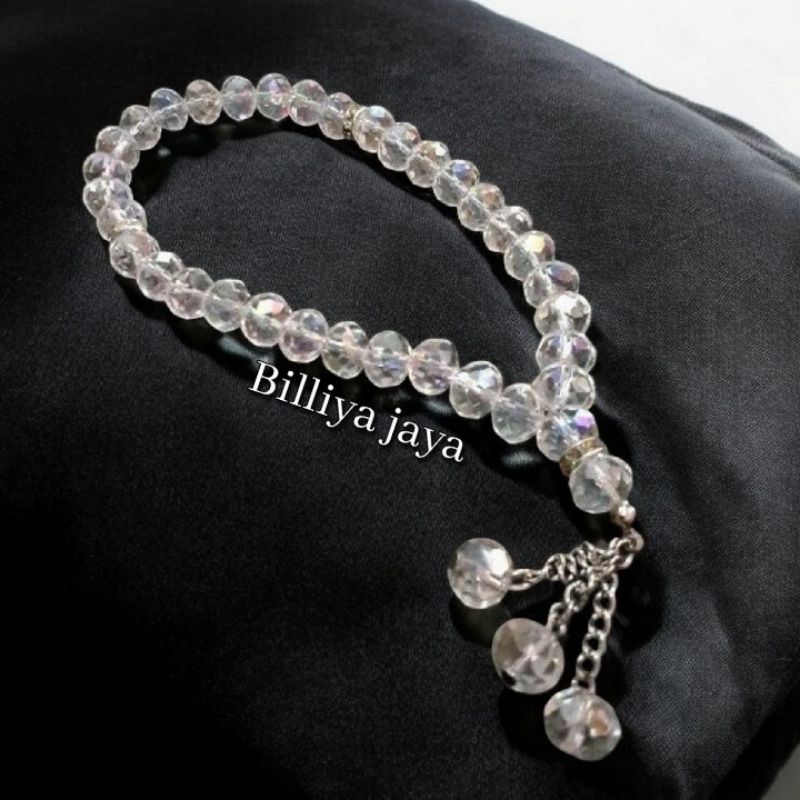 Tasbih batu kristal putih bening asli berkilau