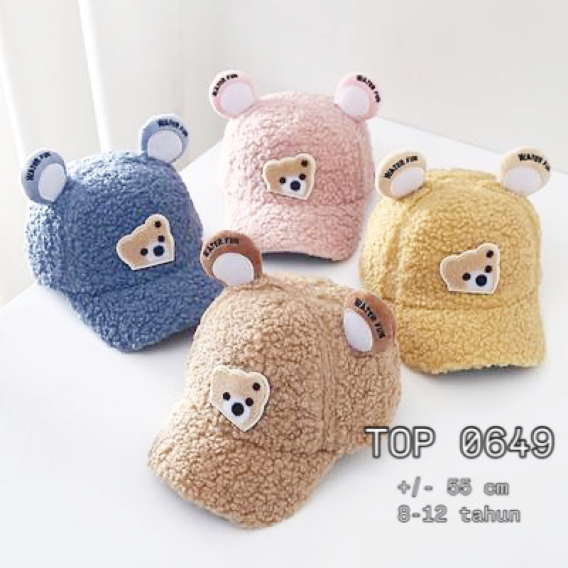 TOP 0649 - TOPI BASEBALL IMPORT ANAK 5-10 TAHUN BULU DOMBA BEAR RAJUT