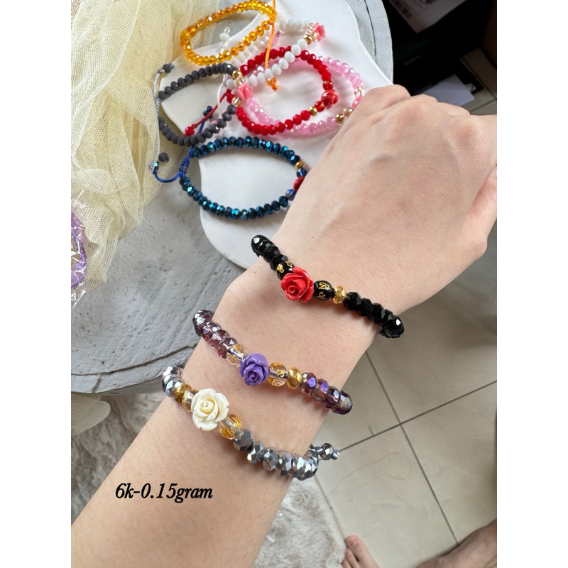 Gelang tali crystal bunga rose bulat emas