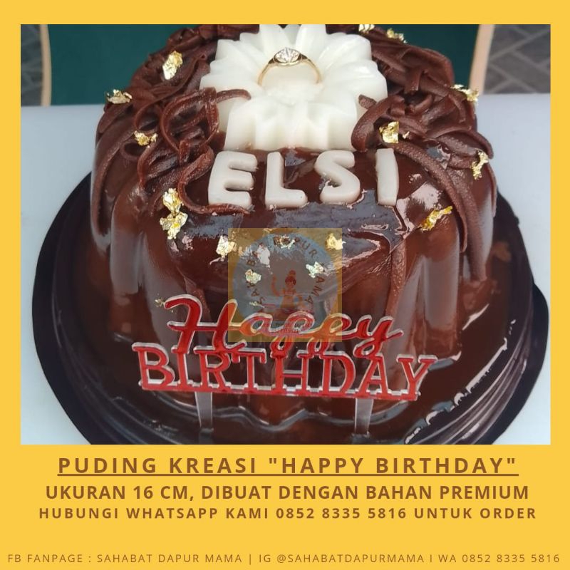 

Puding Kreasi Custom Dengan Tulisan Happy Birtnday / Happy Wedding / Happy Graduation / Get Well Soon Ukuran 16cm