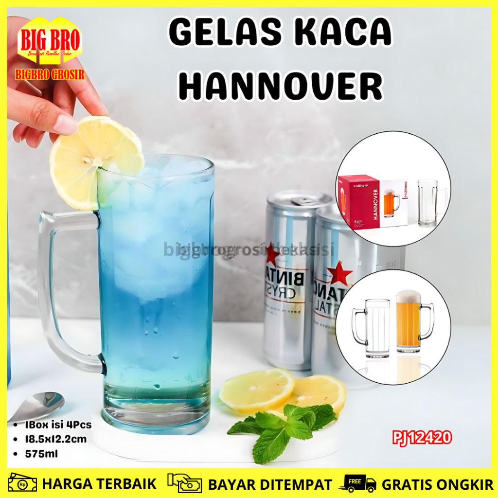 BB  ( ISI 6 PCS ) GELAS HANNOVER CITINOVA 575ML GELAS BELING KACA TEBAL TINGGI GELAS MINUM KACA JUS