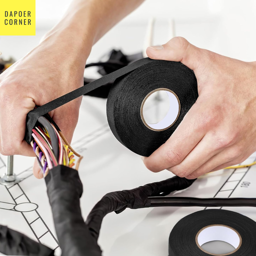 LAKBAN KAIN LISTRIK 15M 19mm KABEL PENAHAN PANAS /LAKBAN PEMBUNGKUS PELINDUNG KABEL LISTRIK MOTOR MO