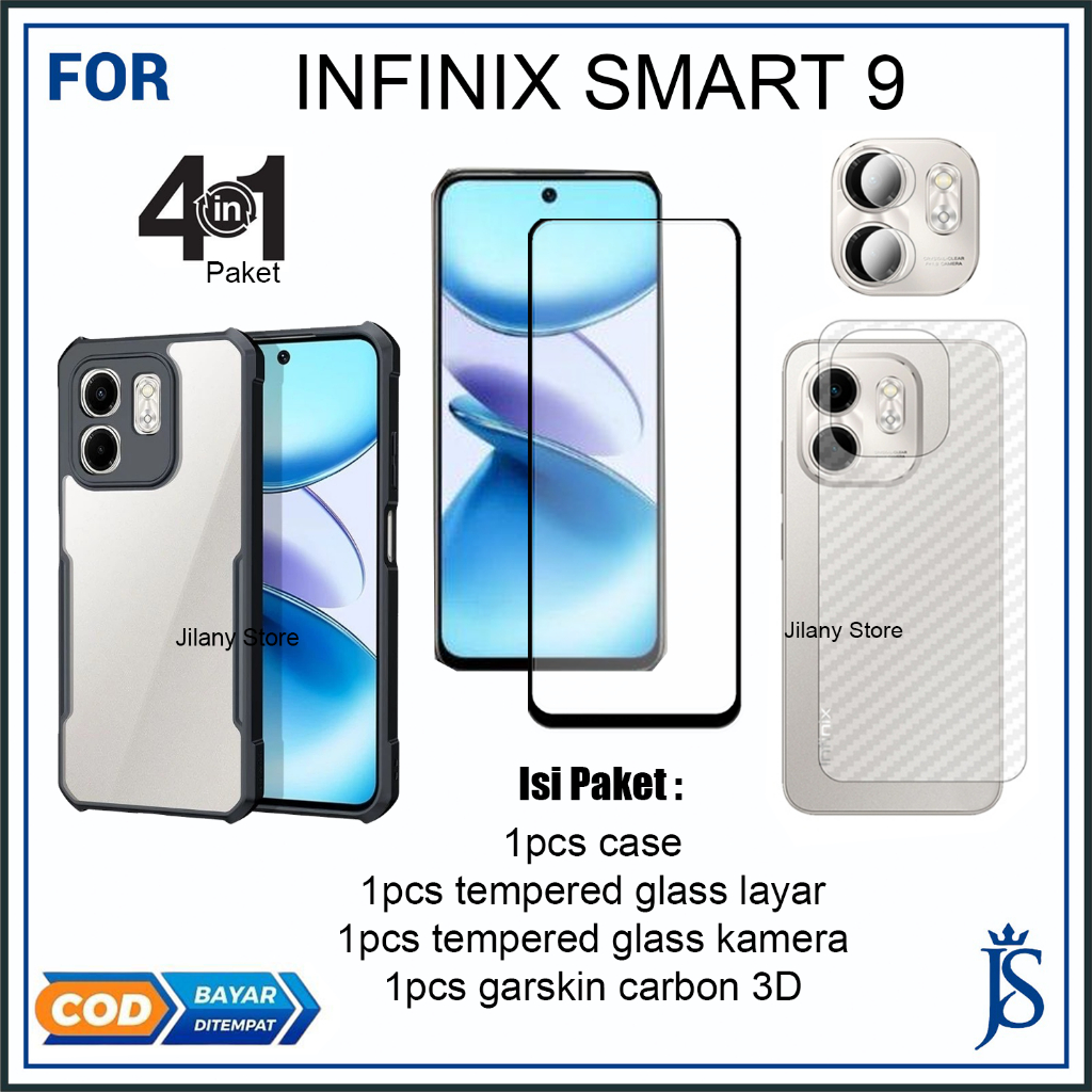 PAKET 4IN1 XUNDD TEMPERED GLASS TG CAMERA DAN GARSKIN Infinix Smart 9 Hot 50i Full Cover