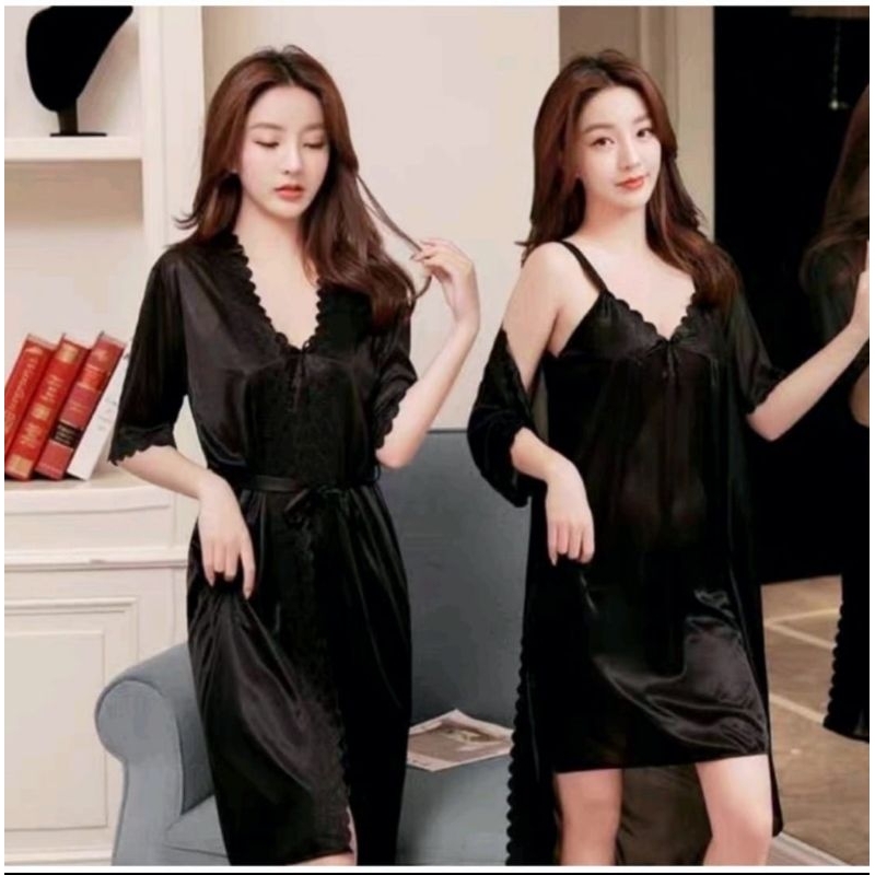 baju tidur lingerie sexy tricot kimono satin import  xxl