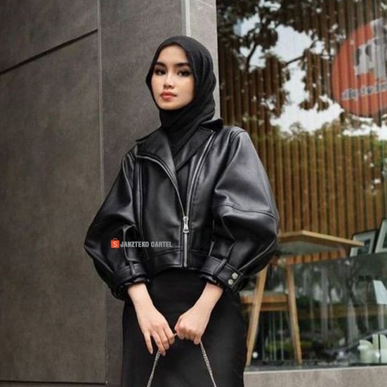 Potongan JNK x SALWA  Jaket Wanita Single Breasted Punk Pendek Women Crop Top Longgar Shirt Bahan Se