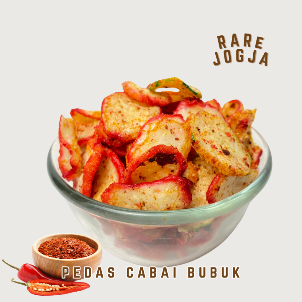 

Kerupuk seblak pedas bubuk cabai, kriuk renyah, gurih asin & pedas menyatu, jajanan Rare Jogja.