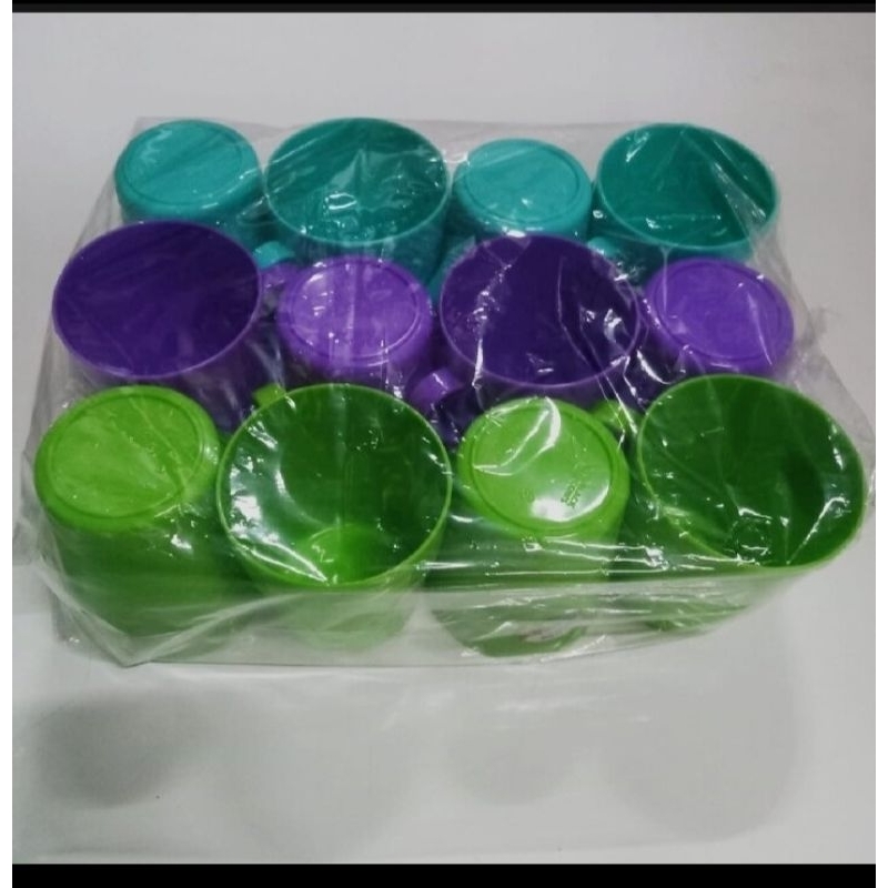 12 pcs gelas cangkir plastik murah/gelas plastik gagang/cangkir kopi plastik