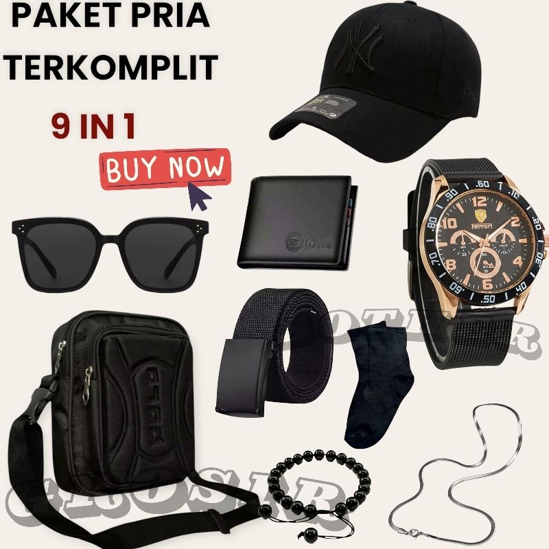 (BROTHER GROSIR PAKET TER-KOMPLIT LENGKAP) Bundling 9 in 1 Beli Jam Tangan Pria/Jam Tangan Pria Kere