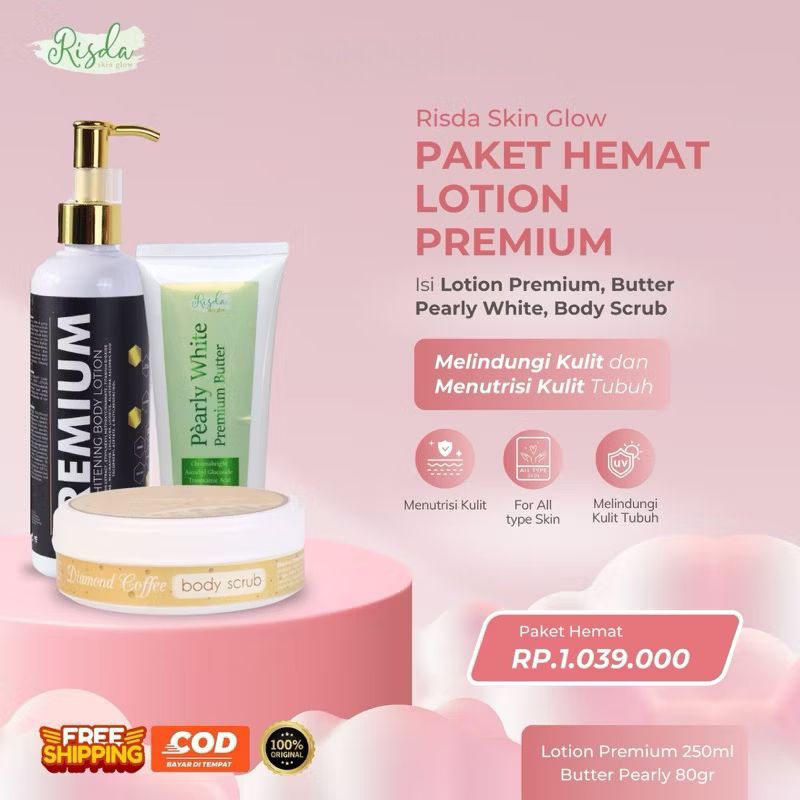 PAKET PREMIUM 250ML/RISDA SKIN GLOW/RSD/PEMUTIH BADAN/BODY LATION PREMIUM |freepouch