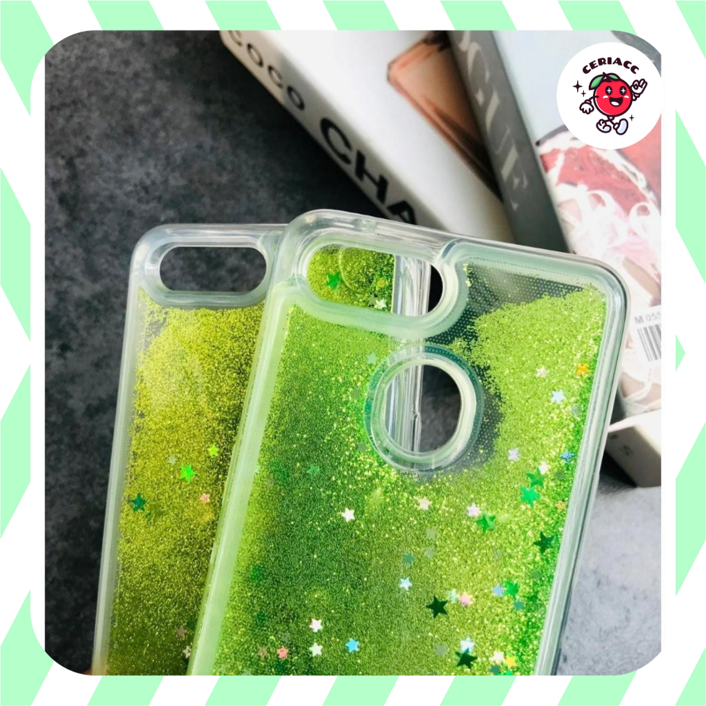Water Glitter green case oppo a3s f9 a7 a5s (3)