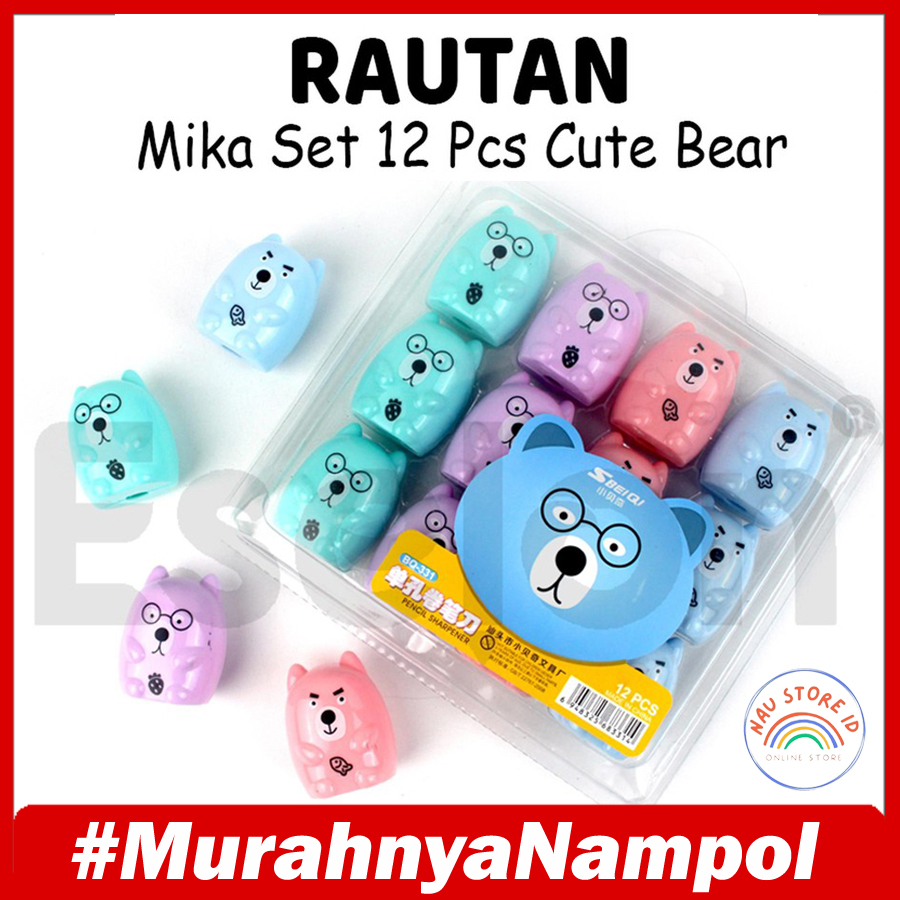 

RAUTAN PENSIL ISI 12 SERI BEAR / 12pcs Rautan Mika BEAR BQ-331 /1pak Rautan Mika Fancy 1 lubang - NAU STORE ID