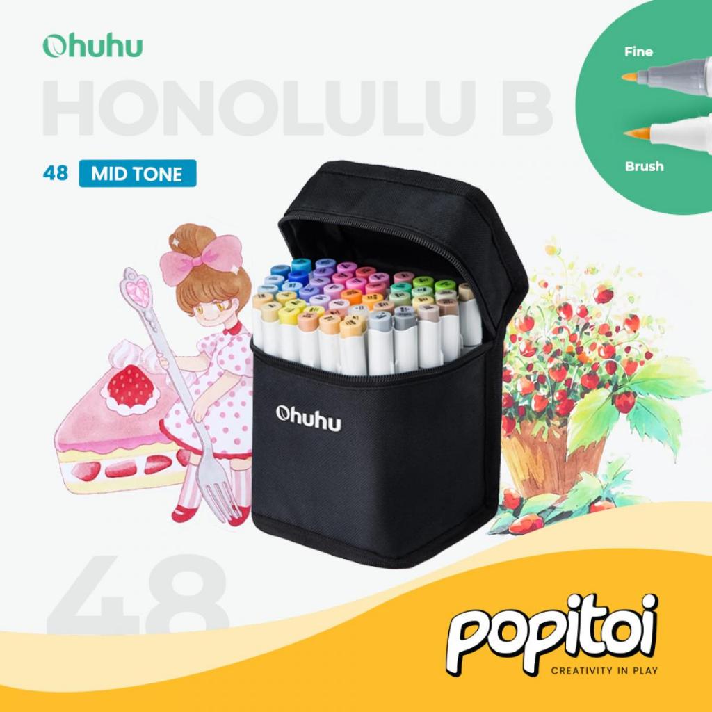 

OHUHU Honolulu B Mid-Tone 48 Color Dual Tip BRUSH and FINE Alcohol Art Marker Spidol Kuas Warna