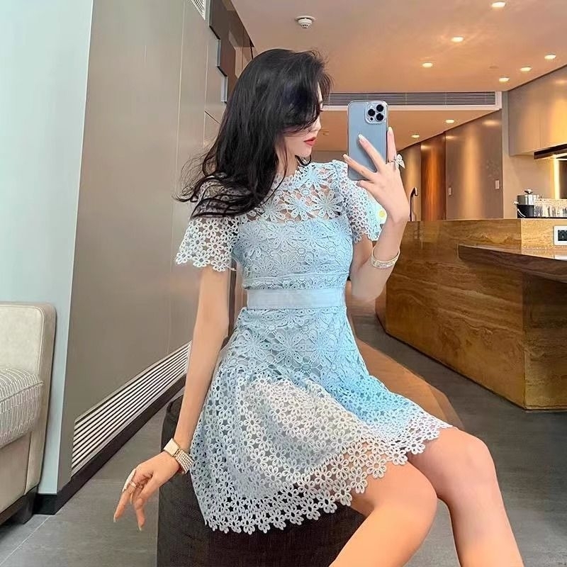 PREMIUM IMPORT TC1257 Narra Dress Crochet Premium Style Korean Lace Floral Vintage Mini Dress Brocad