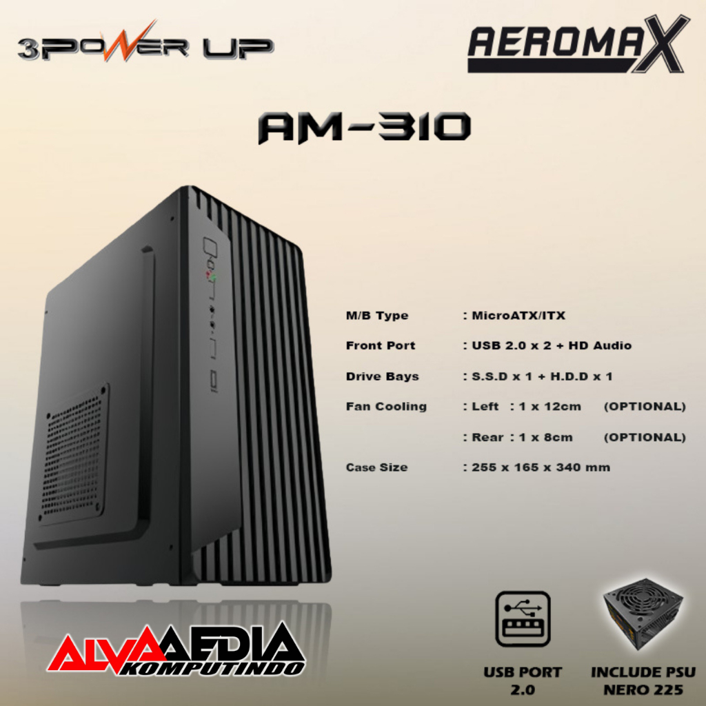 CASHING PC 3 POWER UP AEROMAX AM-310 INCLUDE PSU NERO | CASE PC 3 POWER UP AEROMAX AM-310 INCLUDE PS