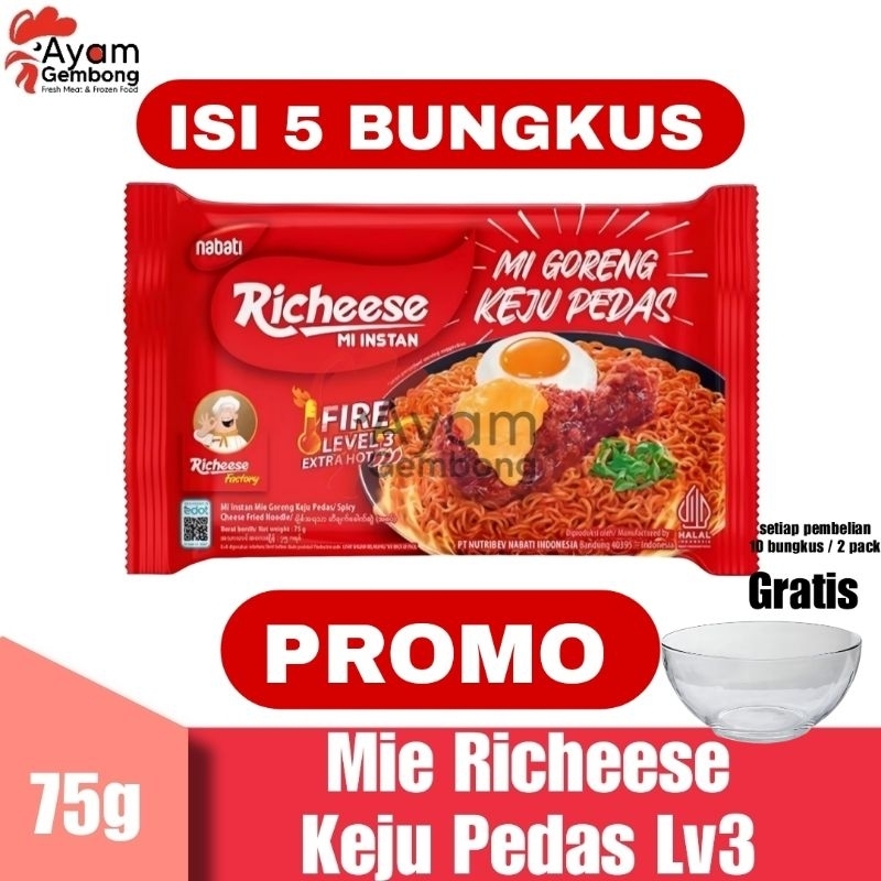 

(PROMO 5 BUNGKUS) Mi Richeese Keju Pedas Lv 3 75gr