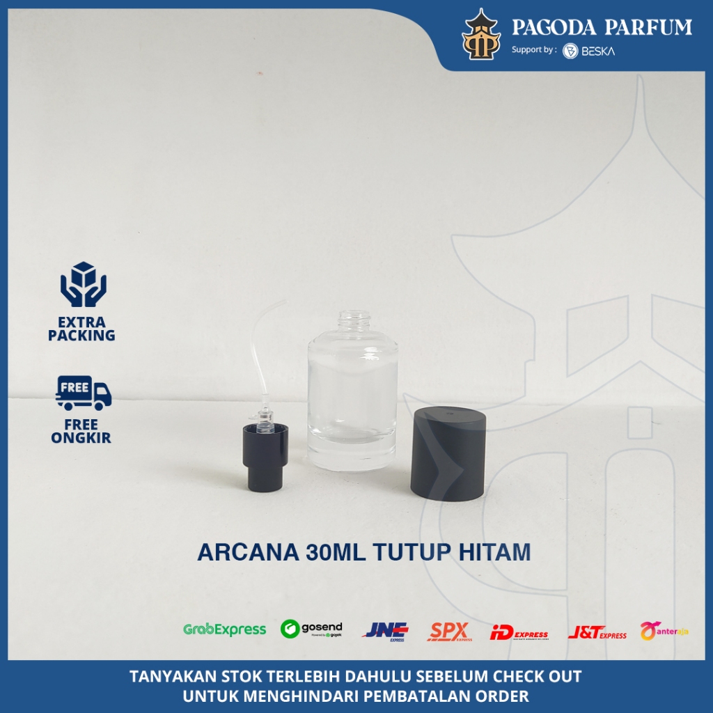 BOTOL DRAT ARCANA 30ML TUTUP HITAM - PAGODA PARFUM GROSIR