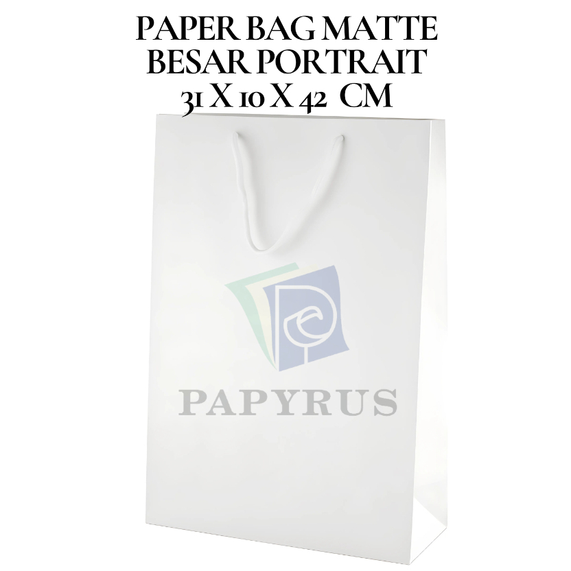 

PAPER BAG POLOS / HAMPERS BAG / GOODIE BAG / SOUVENIR BAG / TAS KADO POLOS / GIFT BAG / PAPER BAG MATTE DOFF BESAR PORTRAIT PUTIH 31 CM X 10 CM X 42 CM