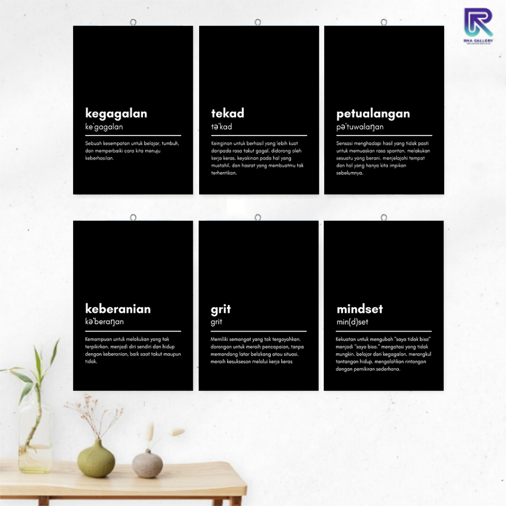 RHA GALLERY Hiasan Dinding Poster Motivasi Minimalis - Set Kata Inspiratif Pajangan Sekolah Dekorasi