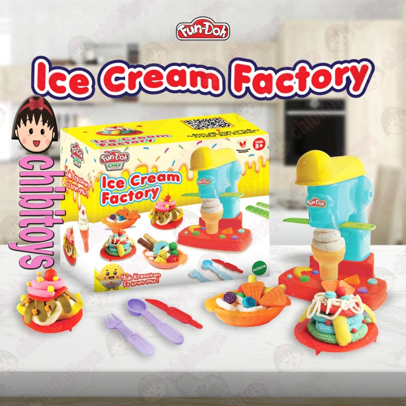 Fun-Doh Ice Cream Factory Mainan Lilin Kreatif Anak Mesin Cetak Es Krim Play Dough Set