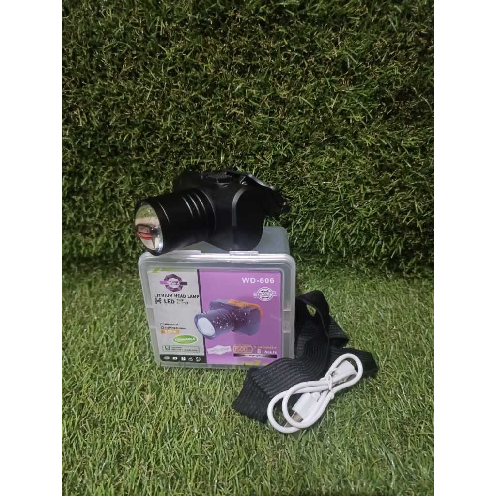 SENTER KEPALA LED DENGAN BATERE LITHIUM DAN CHARGER / LED HEADLAMP TERANG DAN ANTI AIR HUJAN WANDI W