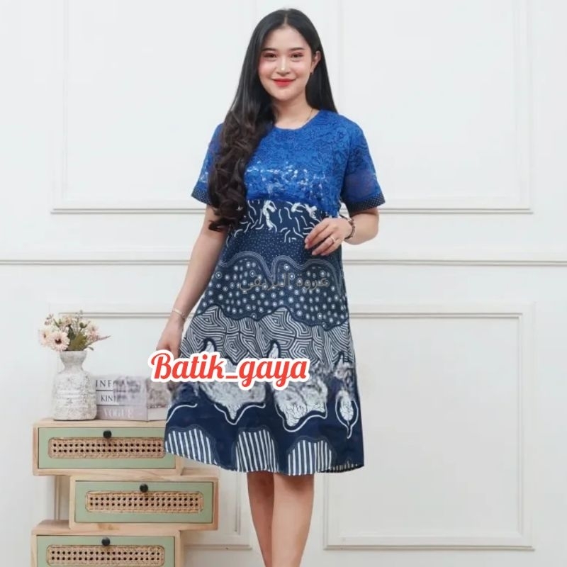 dress batik kombinasi brokat baju kerja wanita batik  kondangan pesta terbaru murah model korea