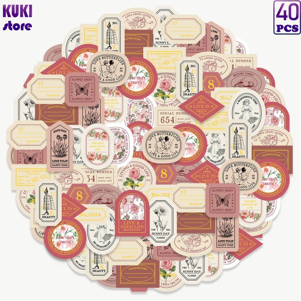

40 Pcs Gaya Vintage, Bunga, Cupid, Tema Romantis, Stiker Warna-warni