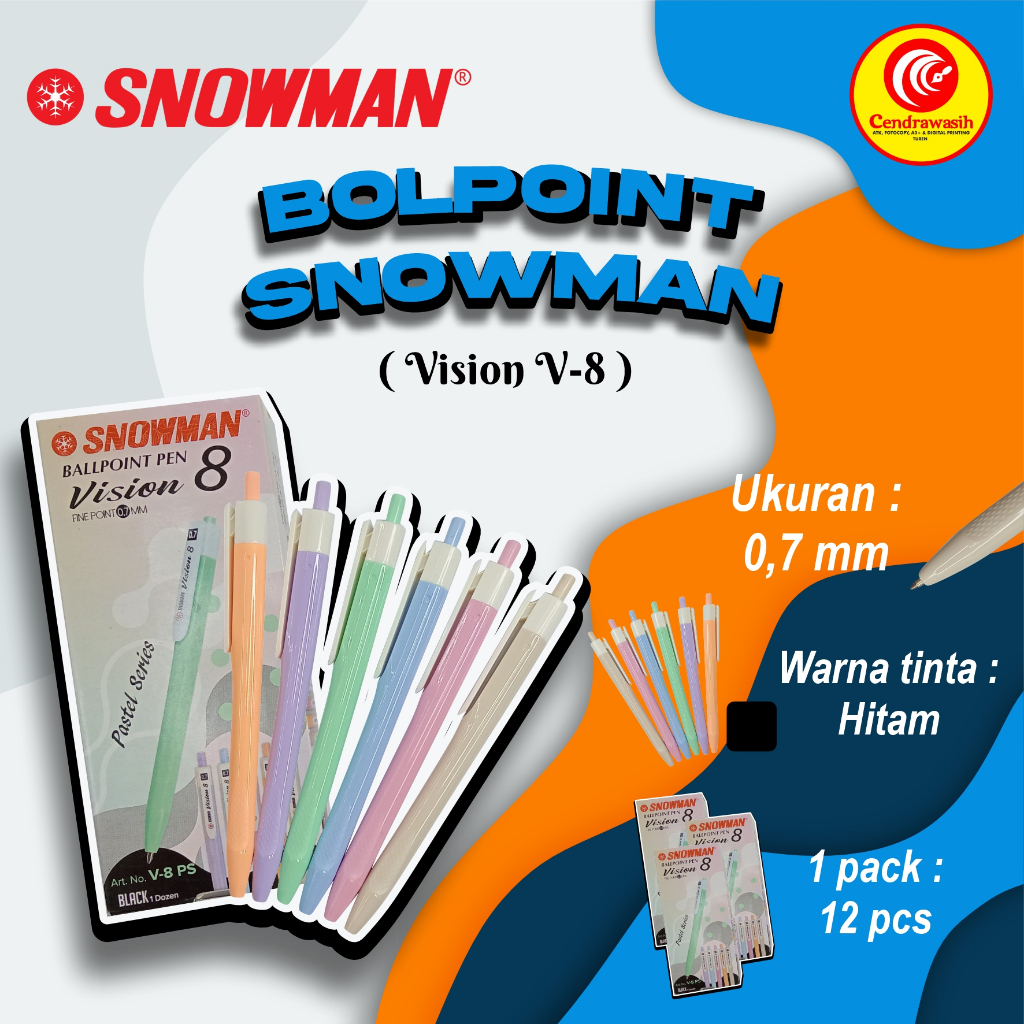 

BOLLPOINT SNOWMAN V-8 0,7MM HITAM 12PCS/1PACK